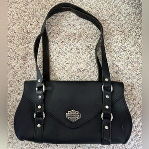 Harley Davidson Women Black Leather USA Vintage Shoulder Bag Purse